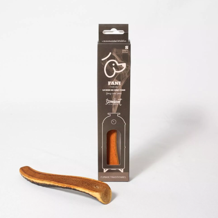 Bois de Cerf à macher,tranché,Fumé au Jambon-Taille S (12 à 17 cm)